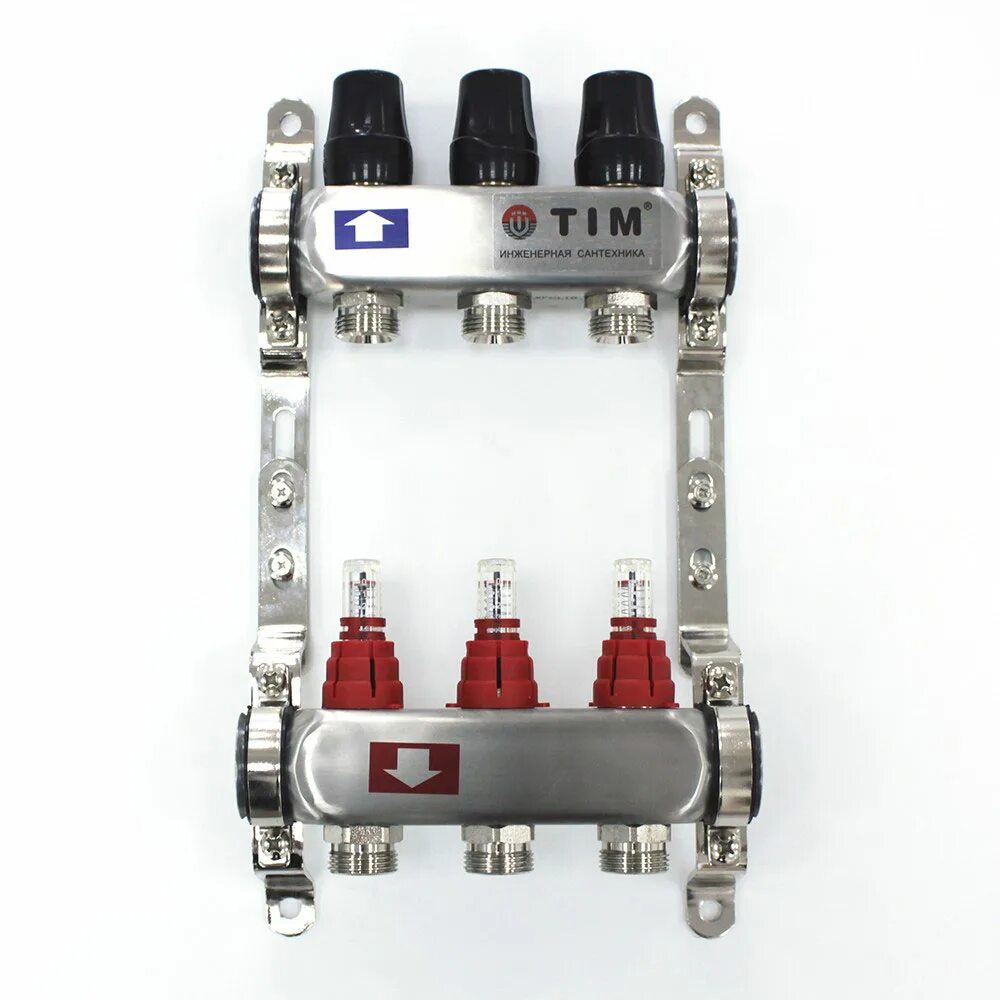 Коллекторная группа 1 1 2. Коллекторная группа tim (kd003) 1" ВР, 3 отвода 3/4", расходомер. Коллекторная группа тим с расходомерами. Коллектор tim на 3 выхода из нержавеющей стали с расходомерами - kcs5003. Коллекторная группа tim ka003.