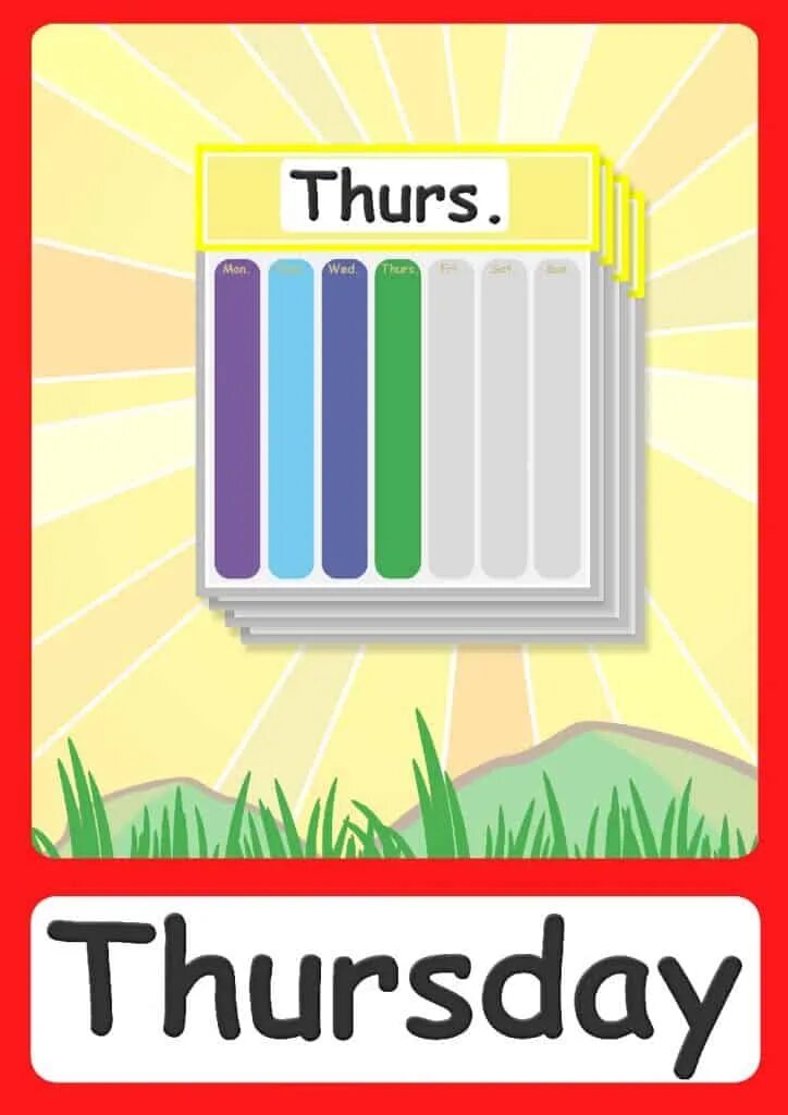 Week flashcards. Days of the week flashcards. days of the week flashcards for kids. sunday flashcard.