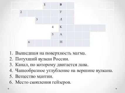 Кроссворд вулканы