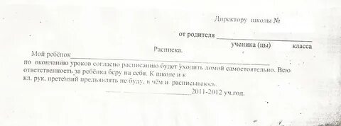 Расписка на имя директора школы