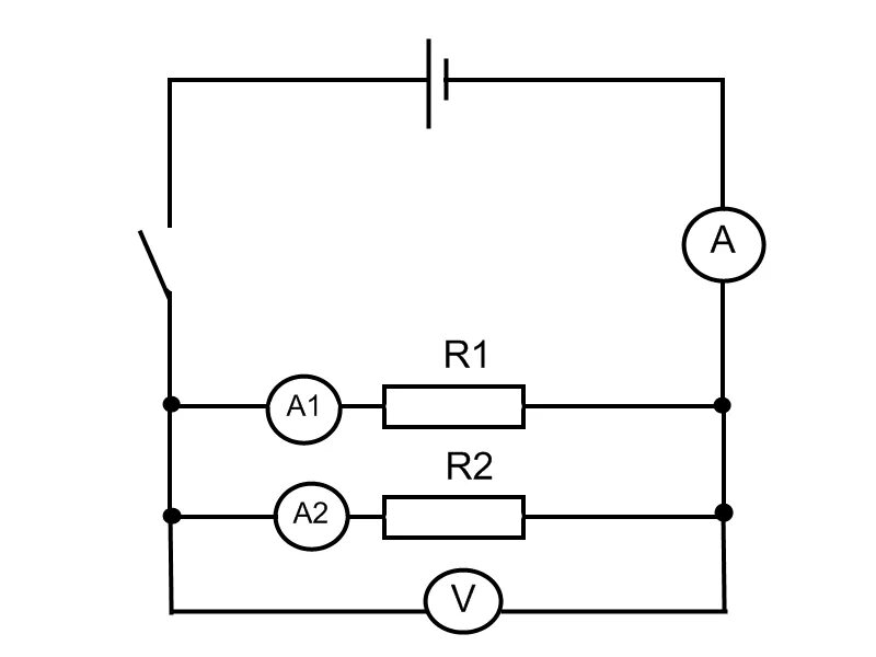 Схема электрической цепи параллельного соединения. Параллельное соединение схема цепи. Схема параллельного соединения проводников с амперметрами. Параллельное соединение проводников схема с вольтметром. Параллельное соединение 2 проводников схема.