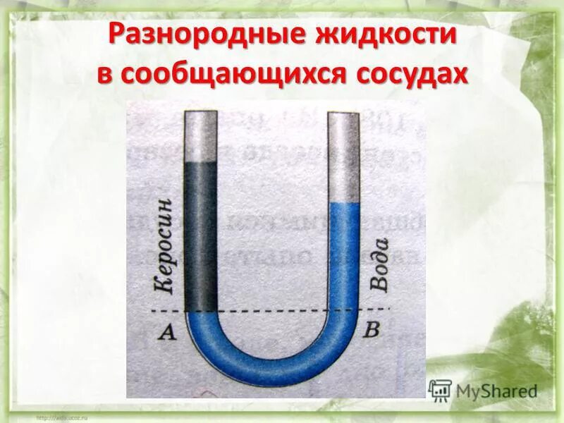 Объясните почему в сообщающихся сосудах