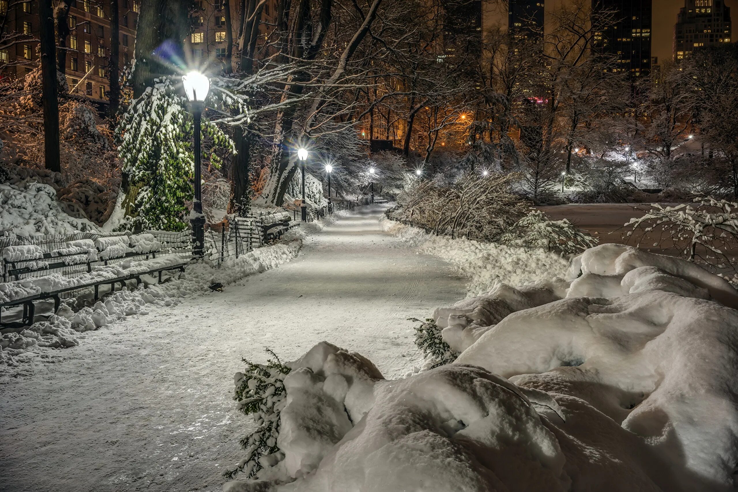 Зимний парк. Зима в городе. Зимняя ночь в городе. Красивый снегопад. Красивая зима ночь