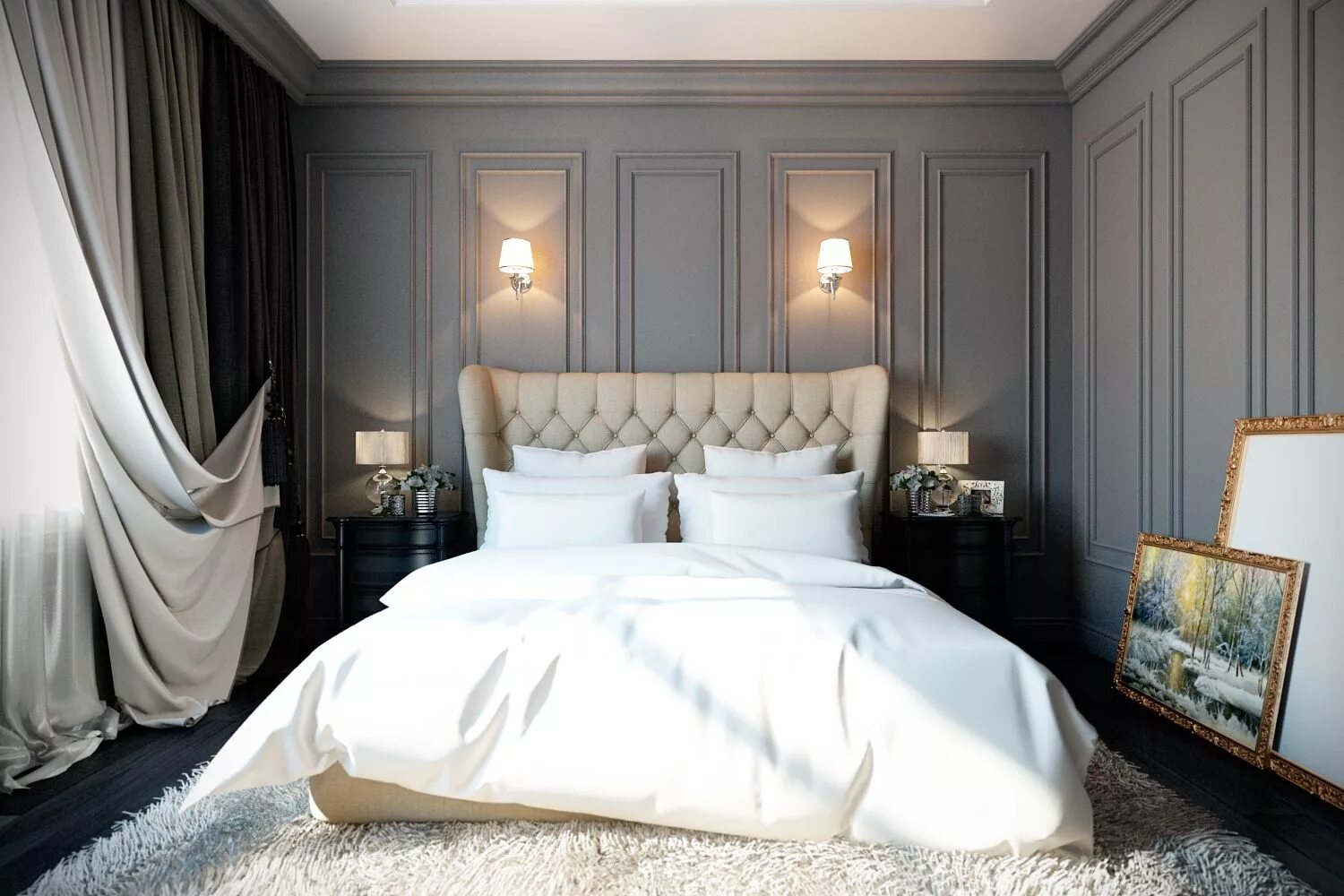 Спальня. Монохромный бежевый интерьер. Спальня в стиле ренессанс. Спальня в современном классическом стиле. Bedroom class.