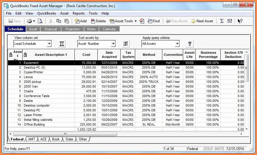 Fixed Assets list. Asset tracking number. Asset Copier. Rock Manager. Fixed report