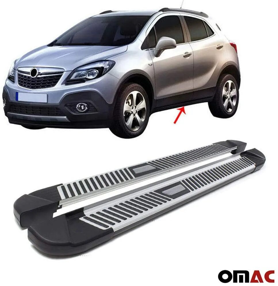 Опель аксессуар. Opel Mokka 2013. Боковые подножки Opel Mokka. Запчасти на подножки автомобиля. Подножка на кроссовер.