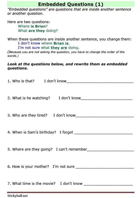 Question sentences exercises. Embedded questions. embedded questions worksheets. embedded questions примеры. embedded sentences exercises.
