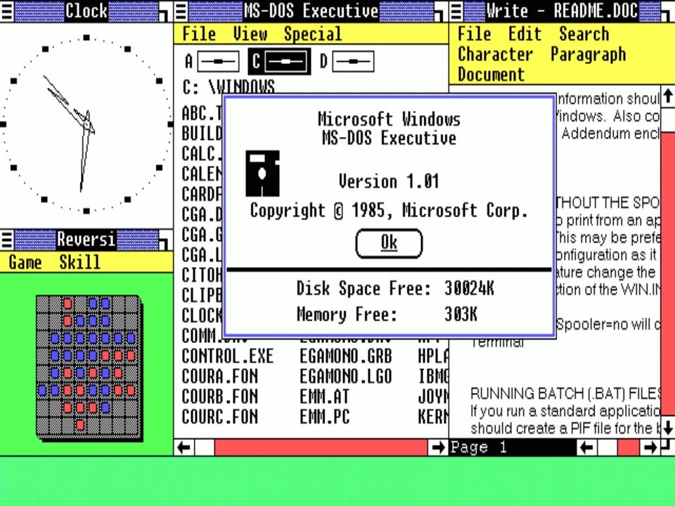 Получить windows 1. Microsoft windows 1.01. windows 1.0. windows 1.0 рабочий стол. виндовс 1.1.