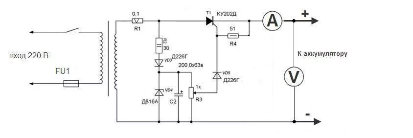 Простая тиристорная схема зарядного устройства АКБ автомобиля. Схема самодельного зарядного устройства для АКБ автомобиля. Схема зарядного устройства для автомобильного АКБ на тиристорах. Зарядное устройство для аккумулятора схема тиристоре. Ку202н зарядное устройство