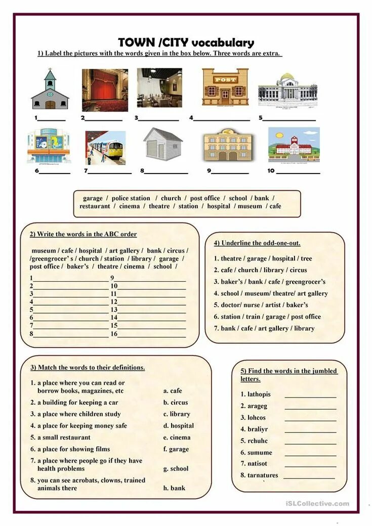 Задания по английскому на тему город. Город Worksheets. Places in Town задания. Город задания на английском.