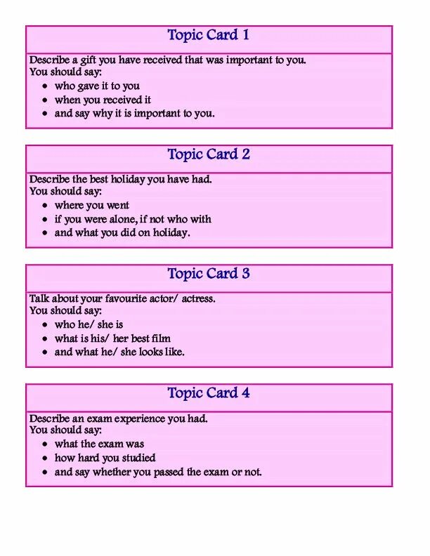 Tasks for students. Speaking Cards for pre-Intermediate students. Topic Cards. Вопросы для speaking Elementary. Speaking Cards pre Intermediate.