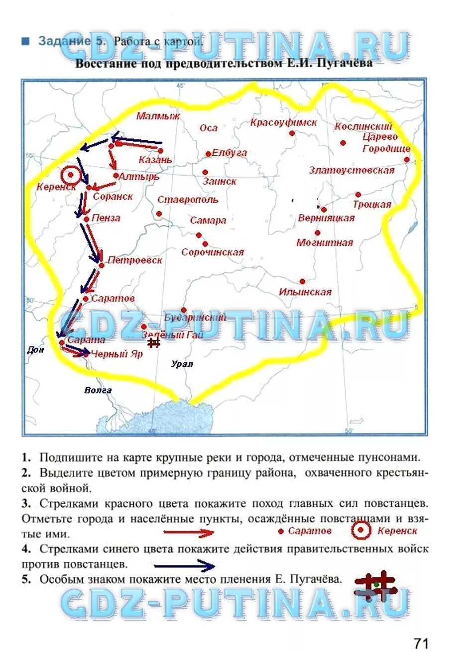 Восстание под предводительством е и Пугачева контурная карта 8 класс. Восстание под предводительством Пугачева карта. История россии 7 класс симонова