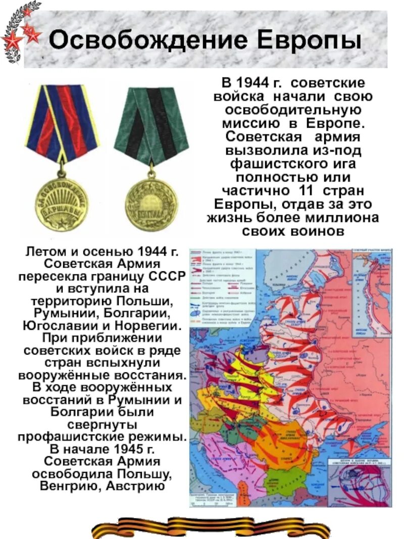 Освобождение европы от фашизма год. Освобождение Европы 1944 1945 карта. Освобождение Восточной Европы 1944-1945 карта. Освобождение Европы от фашизма карта. Карта освобождения Европы советскими войсками.