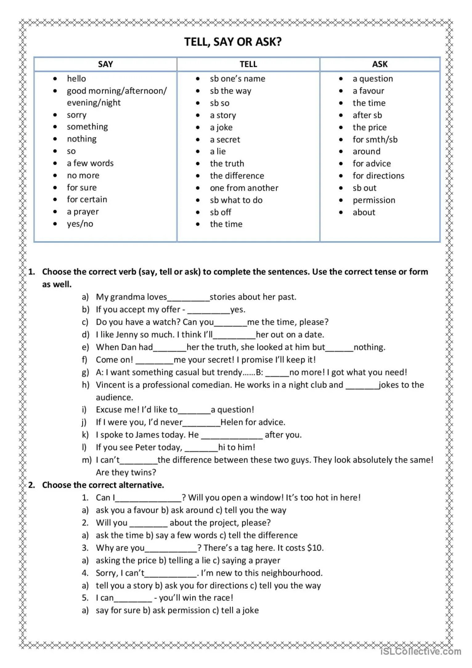 Choose say said or tell told. Различия say tell talk speak. Say tell speak talk Worksheets. Say tell Worksheets. Разница между глаголами say tell speak talk.