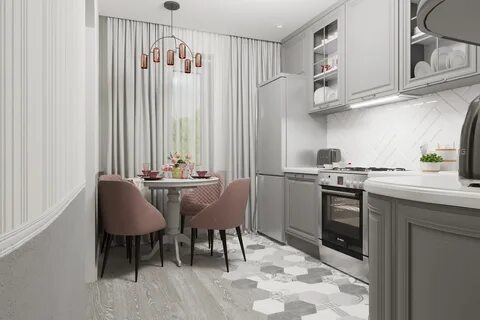 Серые обои в интерьере кухни фото