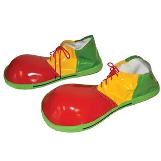 Vinyl clown shoes with red color at the tip, yellow in the middle and green...