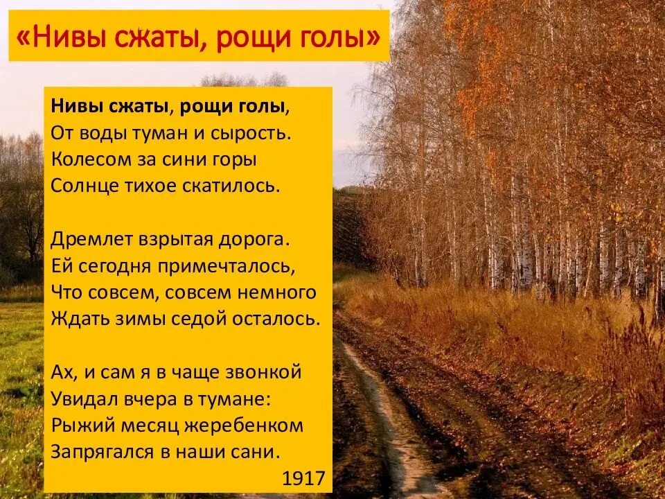 Как называется стих есенина. С.а.есенина &quot;нивы сжаты, рощи голы...&quot;.