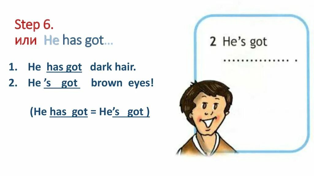 He got dark hair. Have got has got презентация. He has have got Blue Eyes. She has got Blue Eyes. It has got презентация 3 класс.