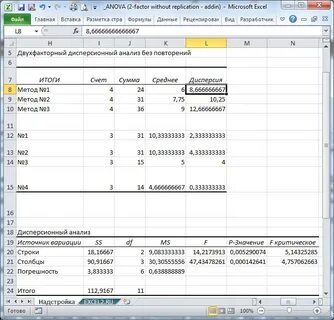 Двухфакторный анализ в excel