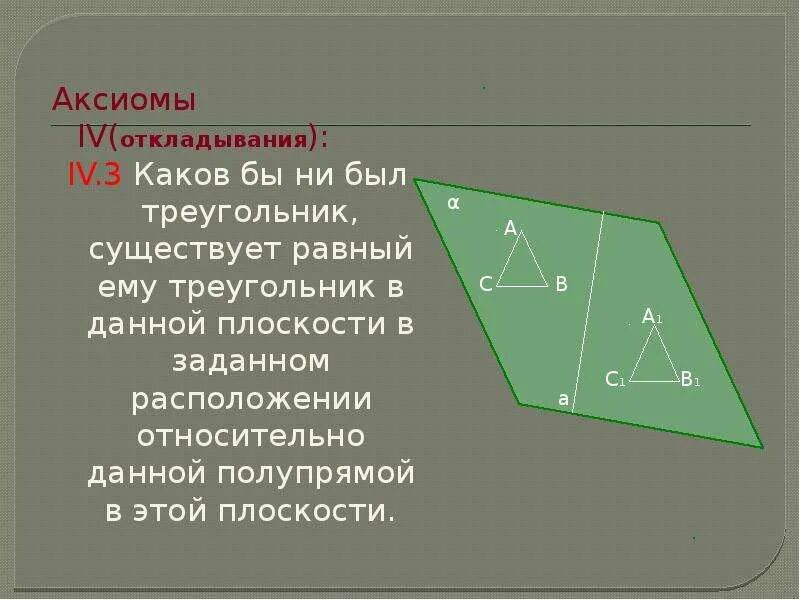 Существование треугольника равного данному. Аксиома треугольника. Аксиомы планиметрии. Аксиомы из планиметрии. Аксиомы планиметрии 10 класс.