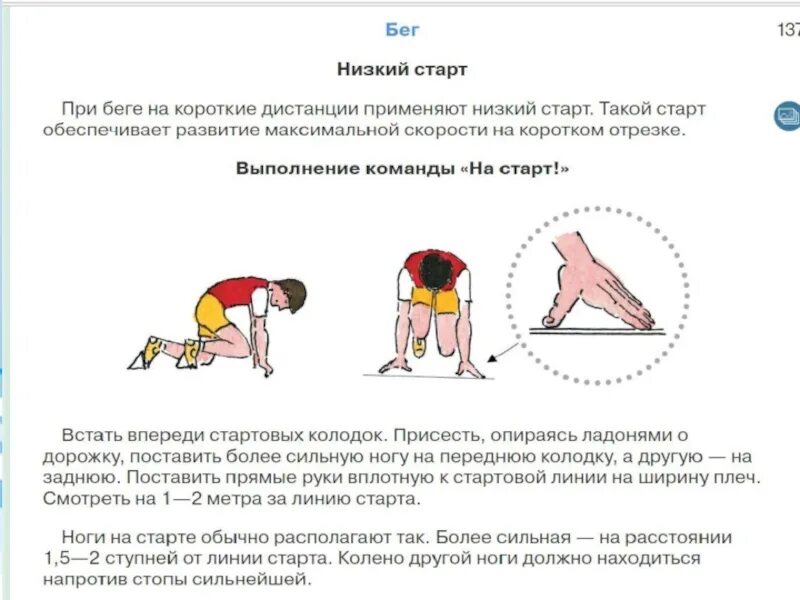 Техника низкого бега. Выполнение низкого старта. Положение рук при низком старте. Техника выполнения бега с низкого старта. Исходное положение для низкого старта:.