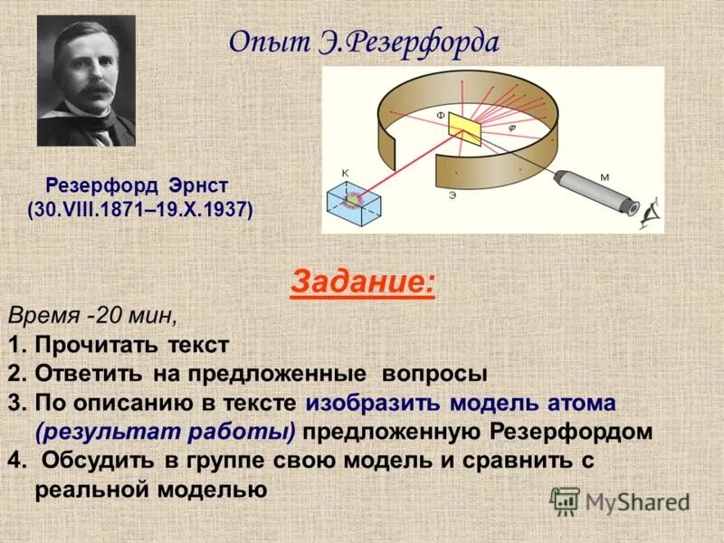 в чем суть опытов резерфорда