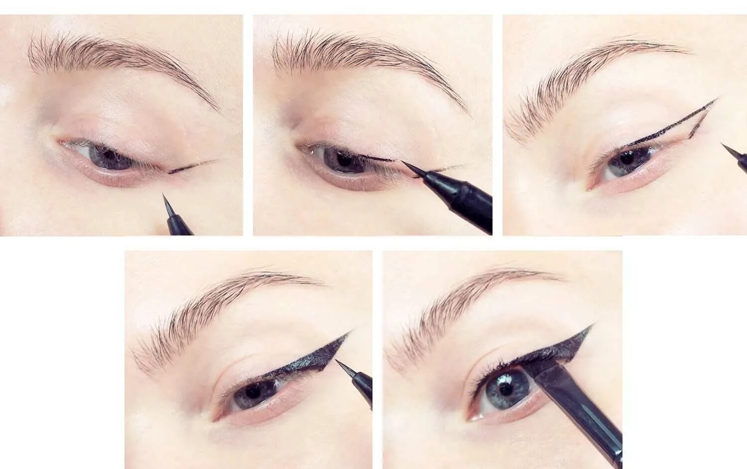 Маленькие стрелки на глазах подводкой. Красивые стрелки подводкой пошагово. Стрелки жидкой подводкой для начинающих. Стрелки на глазах для начинающих подводкой жидкой. Накрасить стрелки на глазах.