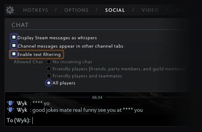 Disable filtering