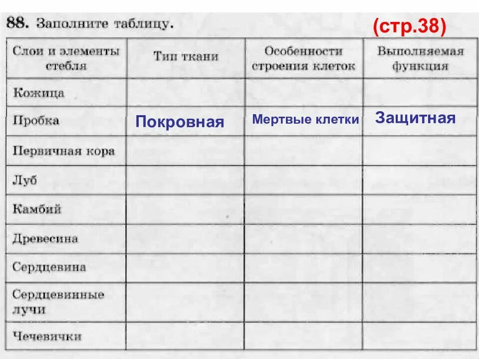 Таблица видов ткани