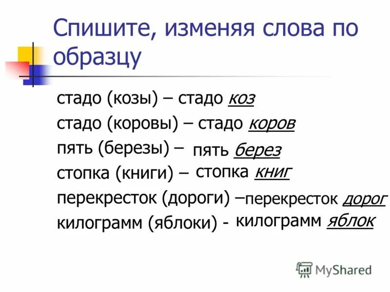 Записать изменяя слова по образцу. Стада проверочное слово. Изменить слова по образцу. Стада проверочное слово к нему. Измени слова по образцу.