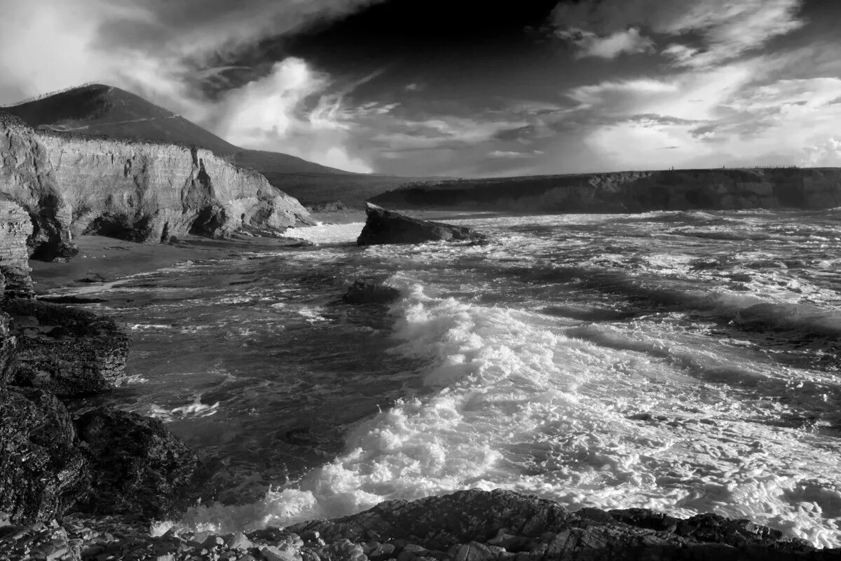 Free Images : coast, rock, ocean, horizon, cloud, black and white, sky, sunlight