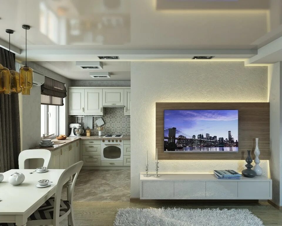 Kitchen design living room 33 sq.m. (63 Photos)