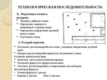 Последовательность подготовки ткани к раскрою