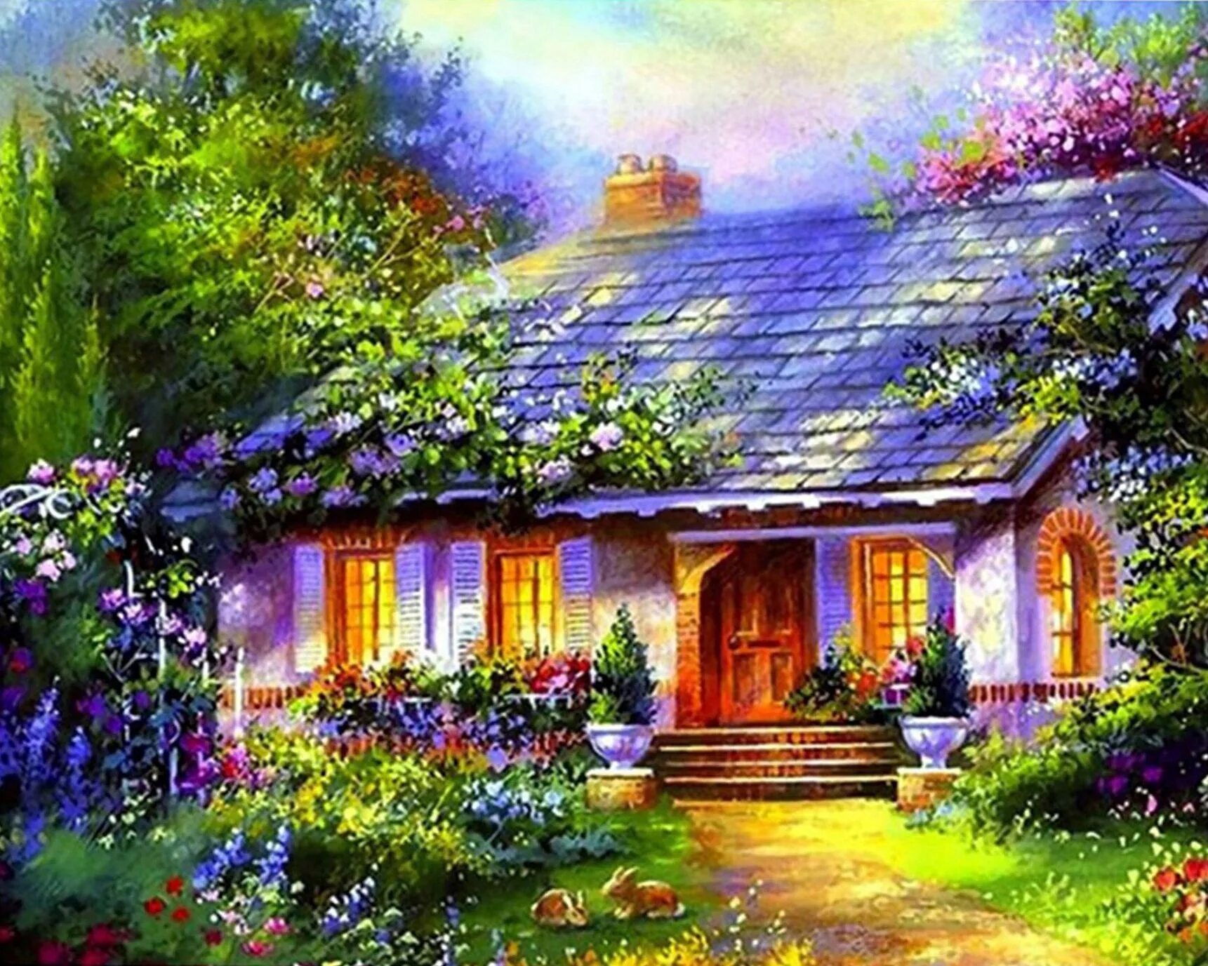 Картины дома с цветами. Картины дома с цветами. Картины акварелью. Художник рейнт виттар ( reint withaar ). Картины дома с цветами.