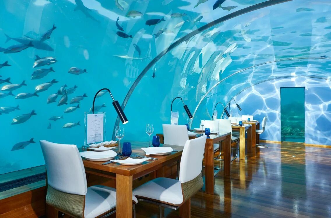 Ресторан Ithaa Мальдивы. Ithaa Undersea Restaurant, остров Рангали, Мальдивы. Подводный ресторан Ithaa. Conrad Maldives Rangali Island, Мальдивы. Island setting