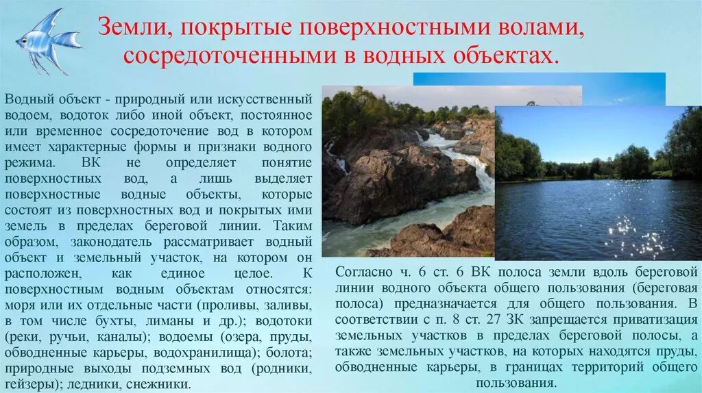 Береговые полосы водных объектов общего пользования. Природные водные объекты. Поверхностные водные объекты. Земли покрытые поверхностными водами. Самый крупный природный или искусственный Водный объект.