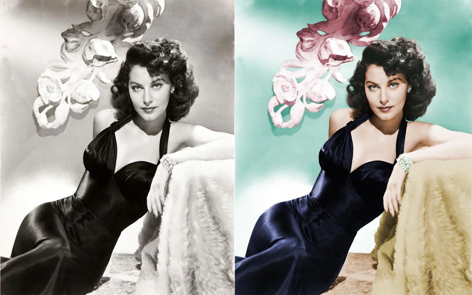 Черно белое фото в цветное. Чернобелое и цветное фото. Ava Gardner Wallpaper. Ч б в цветную