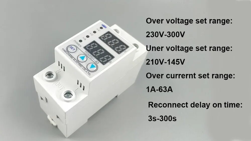 Over voltage. Реле контроля напряжения 60а. Реле контроля напряжения TOMZN tovpd1-63vae. Реле напряжения Protector 63 ампер. Реле напряжения \ тока TOMZN 63а.