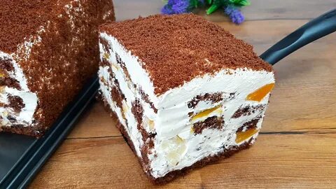 Торт сметанный с персиками