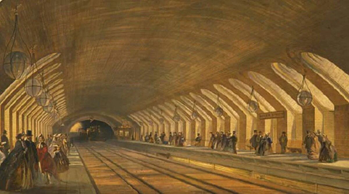 Название старого метро. Лондон станция метро 1863. Первое метро в Лондоне 1863. Лондон метрополитен 19 век. Станция Бейкер стрит метро Лондона.
