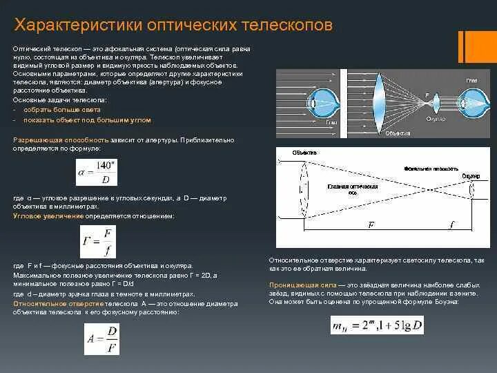 Увеличение окуляра 10 увеличение объектива 6. Угловое увеличение телескопа рефрактора формула. Перечислите основные характеристики оптического телескопа. Телескоп оптический увеличение 100. Увеличение окуляра телескопа формула.