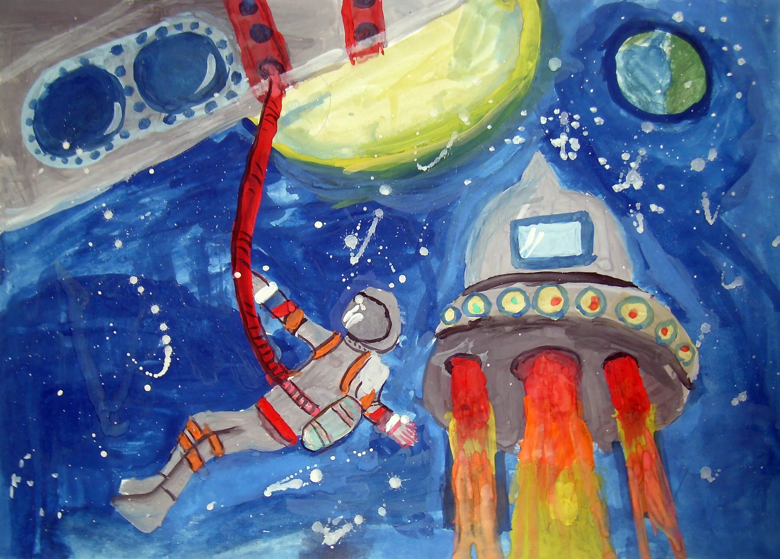 Покажи рисунки на день космонавтики. Рисование для детей космос. Рисунок ко Дню космонавтики. Рисунки на тему космос для детей. Детские рисунки на тему космос.