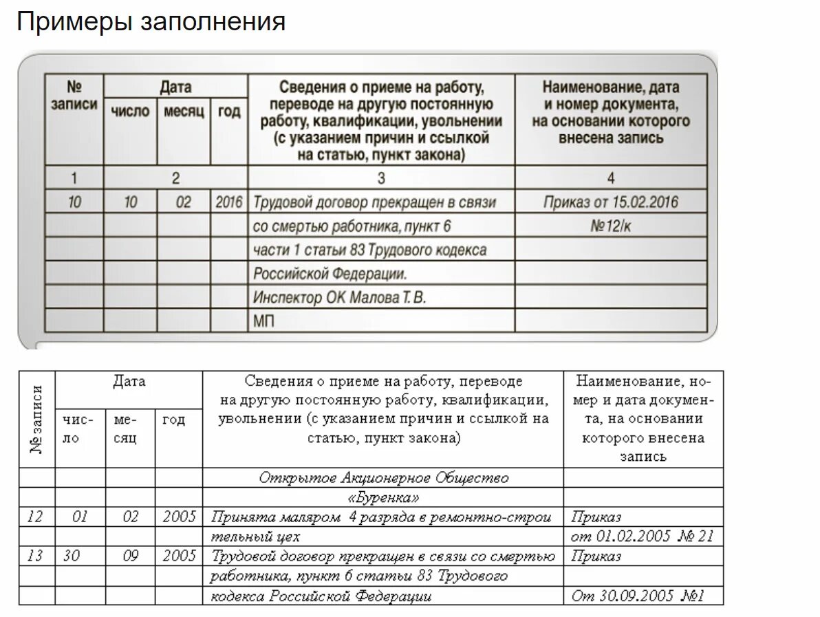 Увольнение со смертью работника статья тк рф. Пример заполнения записи в трудовой книжке об увольнении. Запись в трудовую книжку о выборе электронной трудовой книжки. Как сделать запись об увольнении в трудовой книжке образец. Текст при увольнении в трудовой книжке образец.