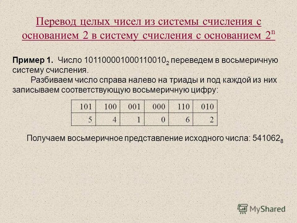 Перевод в 2 систему счисления