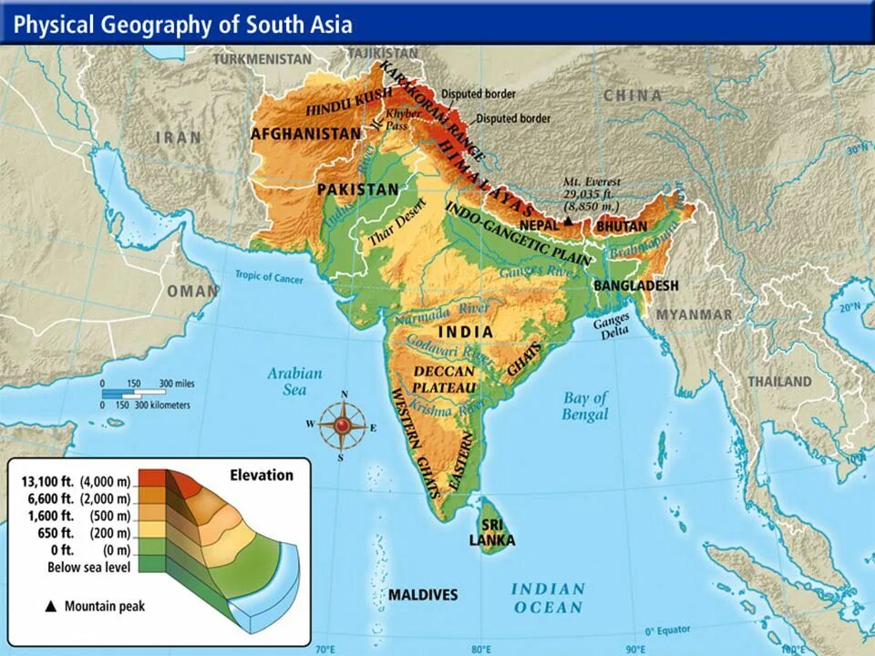 Географическое положение и размеры южной азии. Южная Азия на карте. Карта рельефа Южной Азии. Физическая карта Южной Азии.