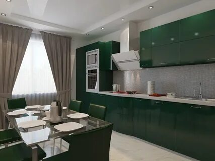 Изумрудный цвет в интерьере кухни
