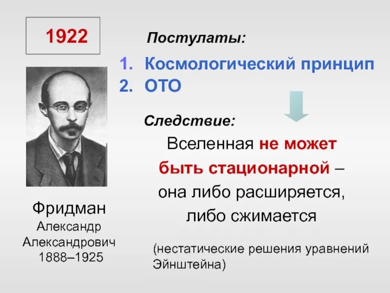 Суть космологии. Александр Александрович Фридман космология. Александр Фридман Вселенная. Александр Фридман 1922. Александр Фридман теория расширяющейся Вселенной.