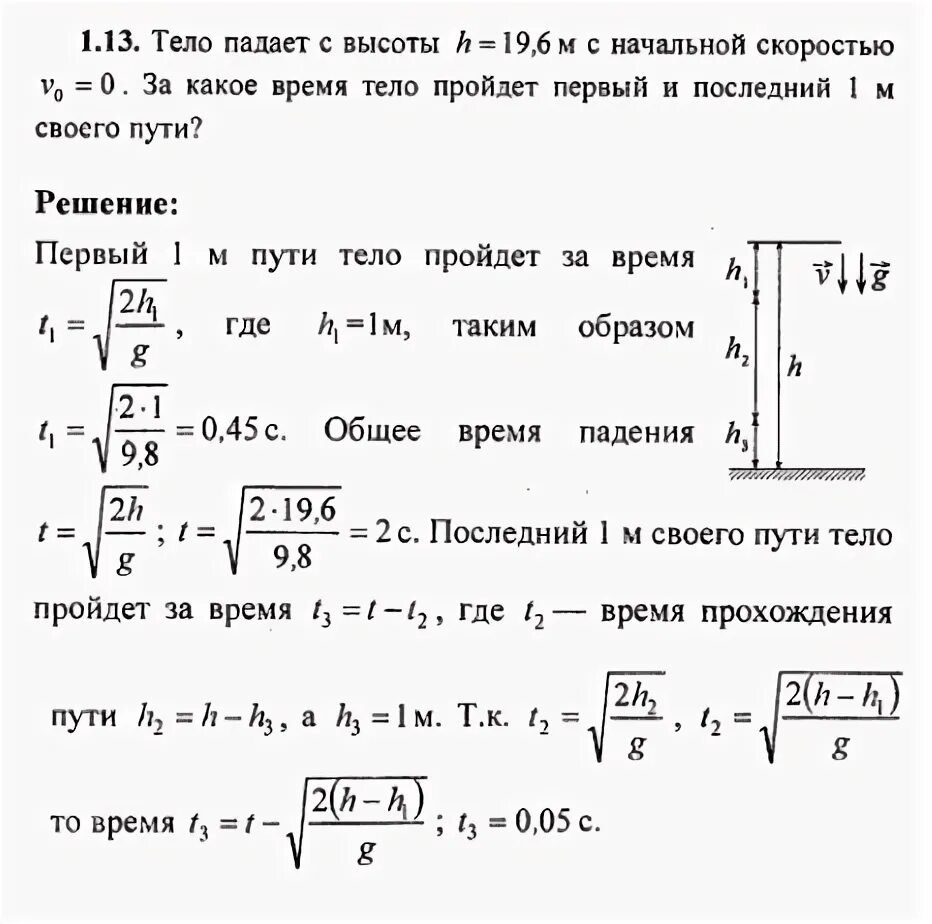 Шарик падает с нулевой начальной скоростью