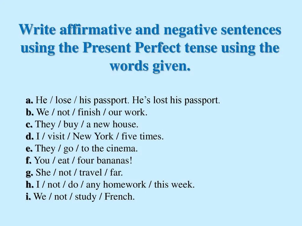 Present perfect affirmative and negative. Present perfect negative sentences. Present perfect affirmative and negative правило. Present perfect Tense negative sentences. Write sentences in the present passive