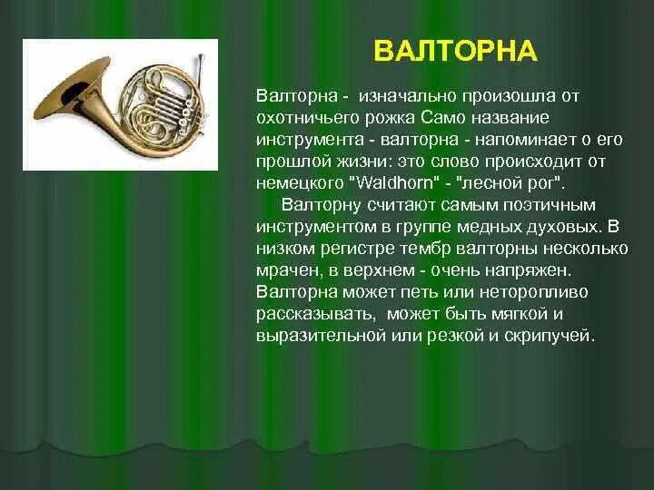 Валторна какой музыкальный инструмент. Валторна духовой музыкальный инструмент доклад. инструменты симфонического оркестра валторна. валторна музыкальный инструмент. валторна краткая информация.